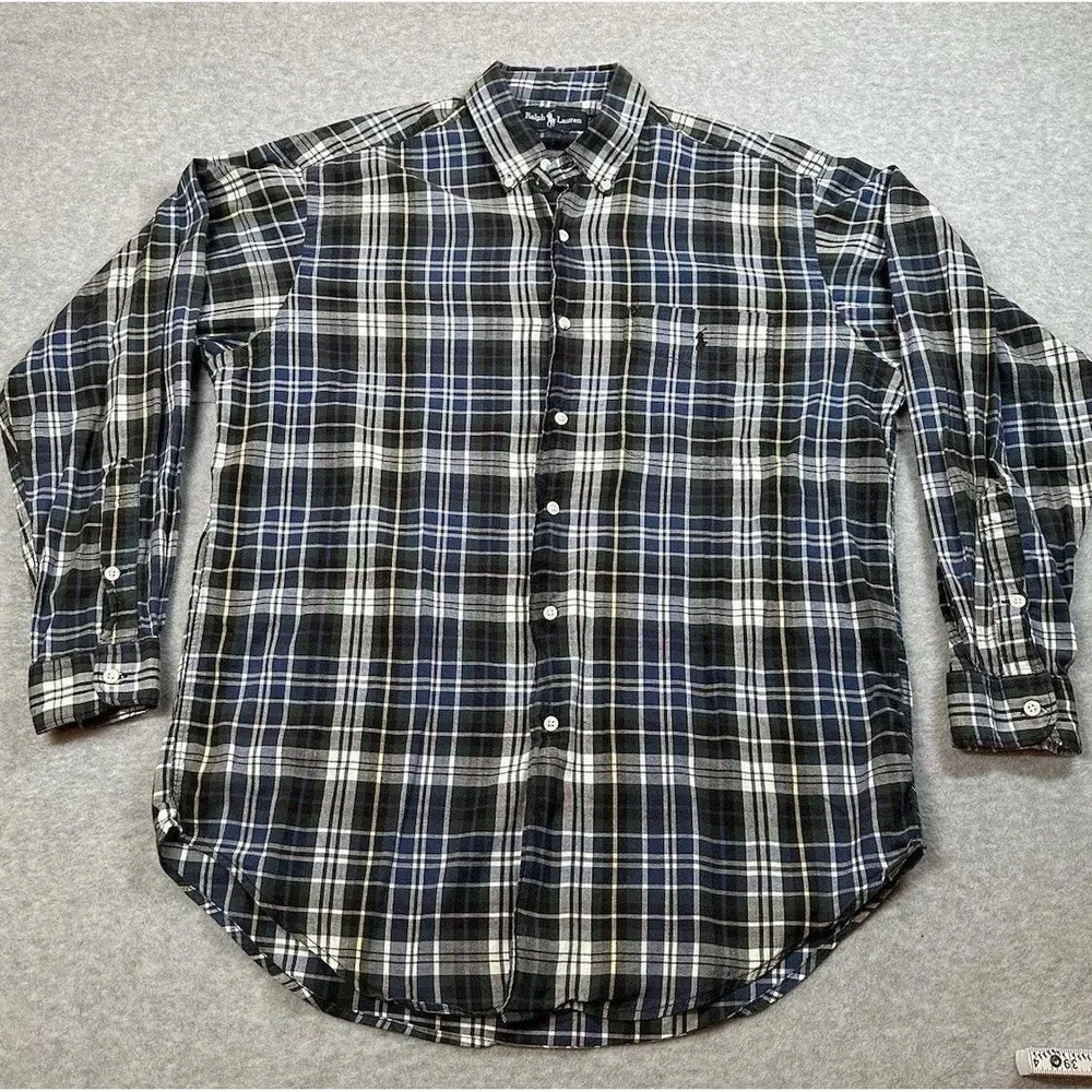 Vintage Ralph Lauren Marlowe Plaid‎ Button Down Shirt Mens Medium Cotton NOTE